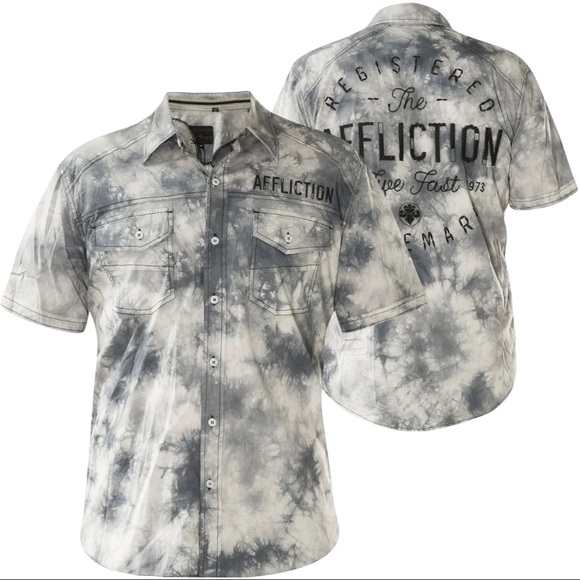 Affliction Men's Button Down Shirt Fly Wheel Embroidered Biker - Picture 4 of 9